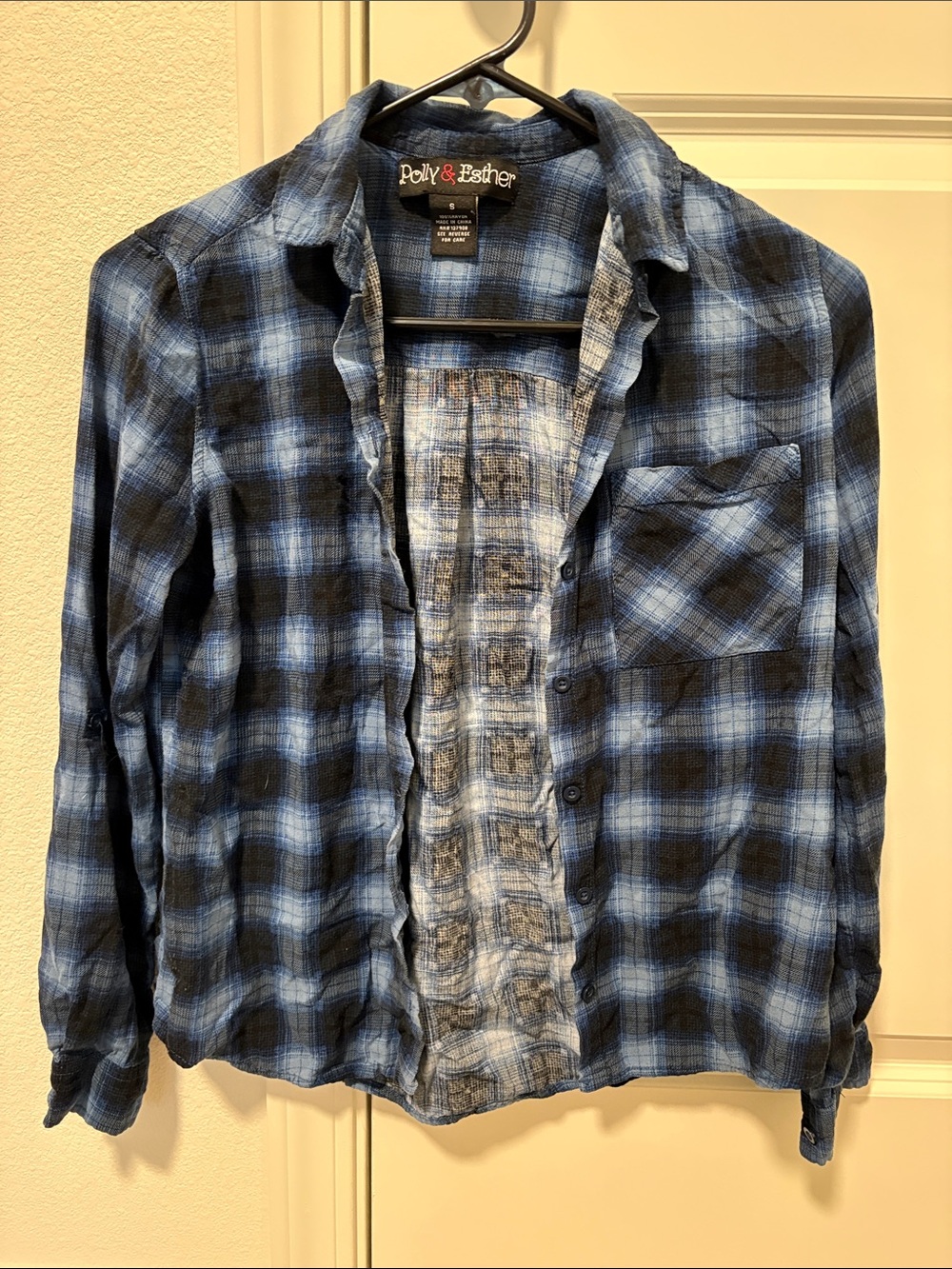Polly & Esther Blue and Black Plaid Button-Down Shirt
